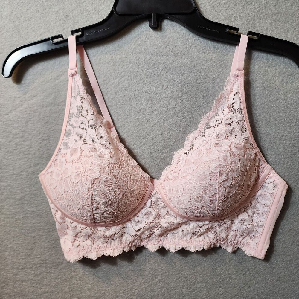 Maidenform Longline Bra Size 36B Soft Cup Bralette Lace Pink